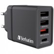Hlzati tlt 1xUSB-C PD (20W) USB-A QC 3.0 2xUSB-A (10W) Verbatim fekete