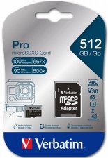 Mem�riak�rtya microSDXC 512GB CL10/U3/A2 100/90 MB/s adapter Verbatim PRO #1