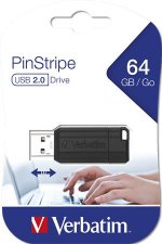 Pendrive 64GB USB 2.0 10/4MB/sec Verbatim PinStripe fekete #1